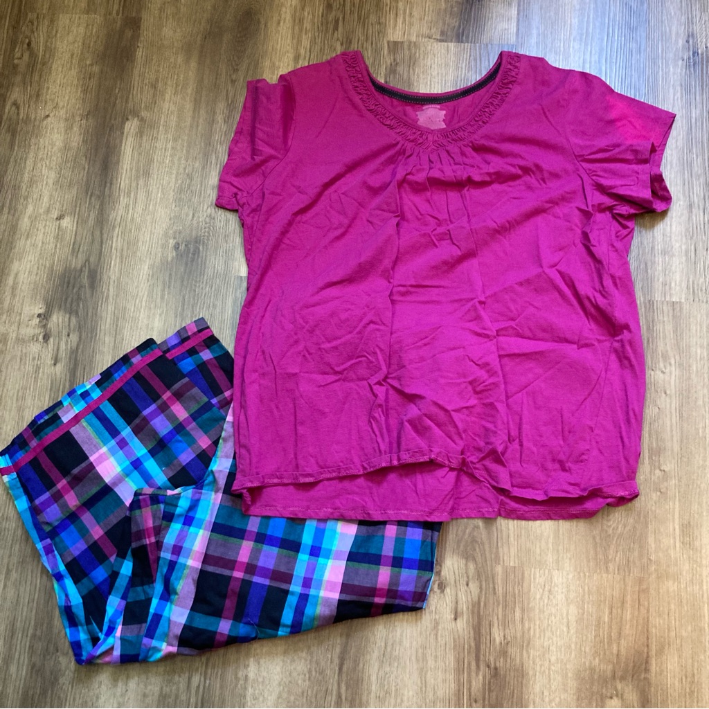 Pink & Multicolored Black Plaid Pajama Set 2x (18-20)